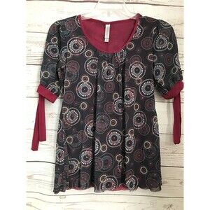 LUCY + FIONA Top Maternity Women's Sz M Nylon Mesh Knit Scoop Neck Boho